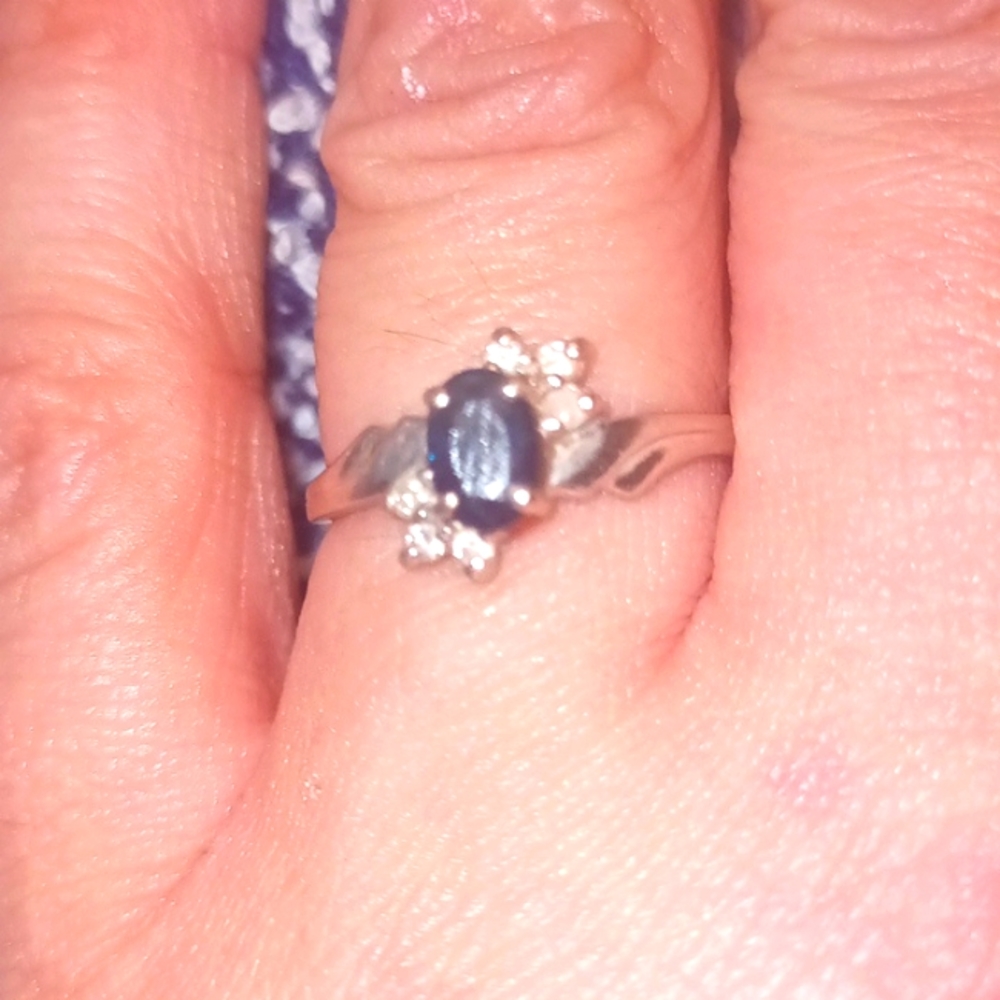 Sterling Silver, Sapphire and Diamond Chip Ring, Size 6